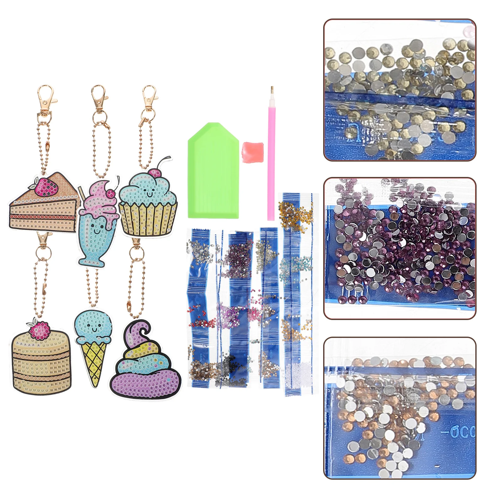 

1 set Ice Cream Cake Keychain Pendant Rhinestone Decorative Charm For Bag Phone Wallet School Supplies Portable Diy Hanging