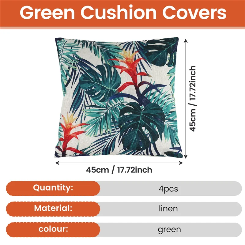 AB09-Set di 4 cuscini da esterno per mobili da giardino Cuscini da giardino Fodere per cuscini in lino verde Fodera per cuscini per divano 18X18 pollici