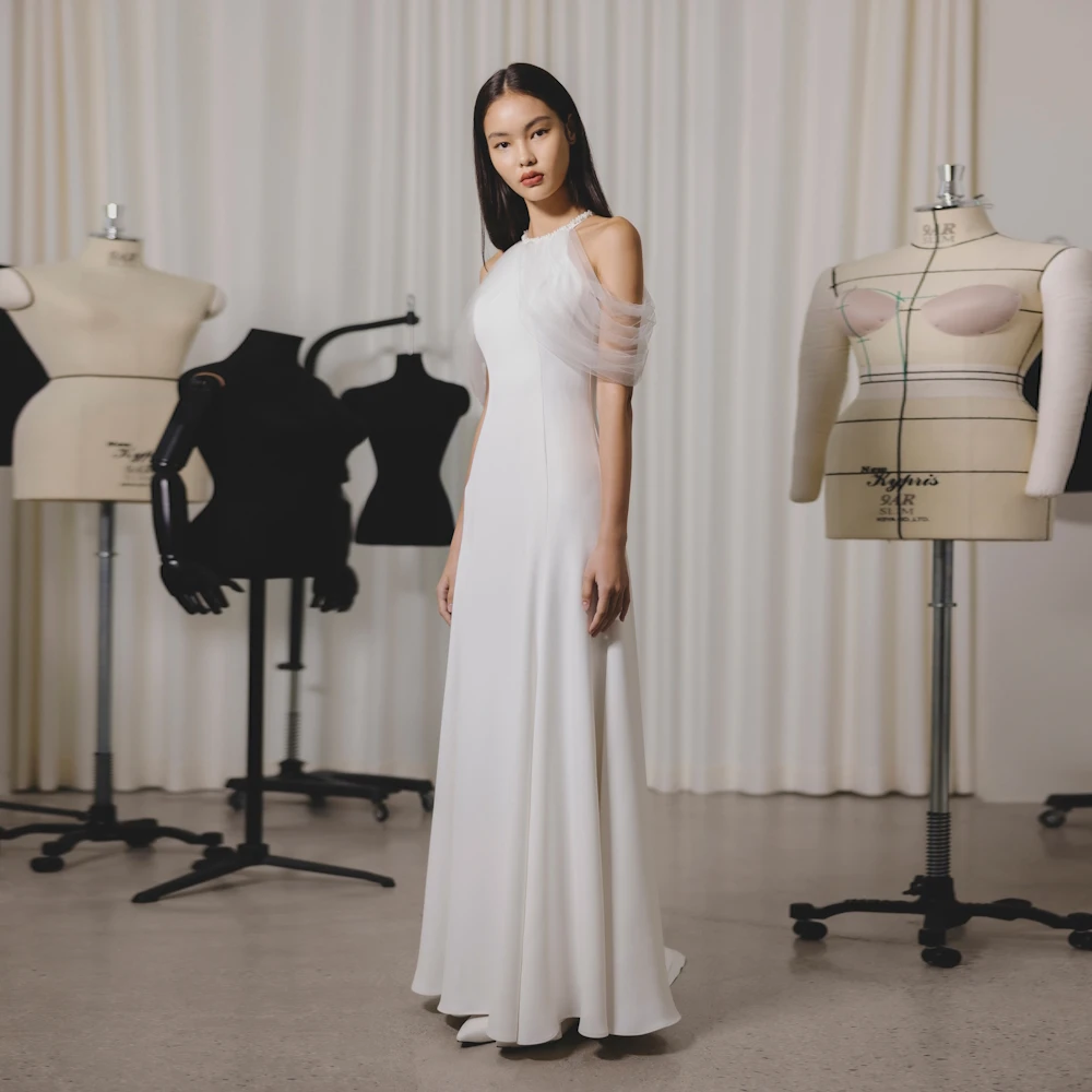 

Muloong Pearls Halter Simple Wedding Dresses For Women Floor Length Mermaid Gowns Bride Vestidos De Novia New 2023 Korean