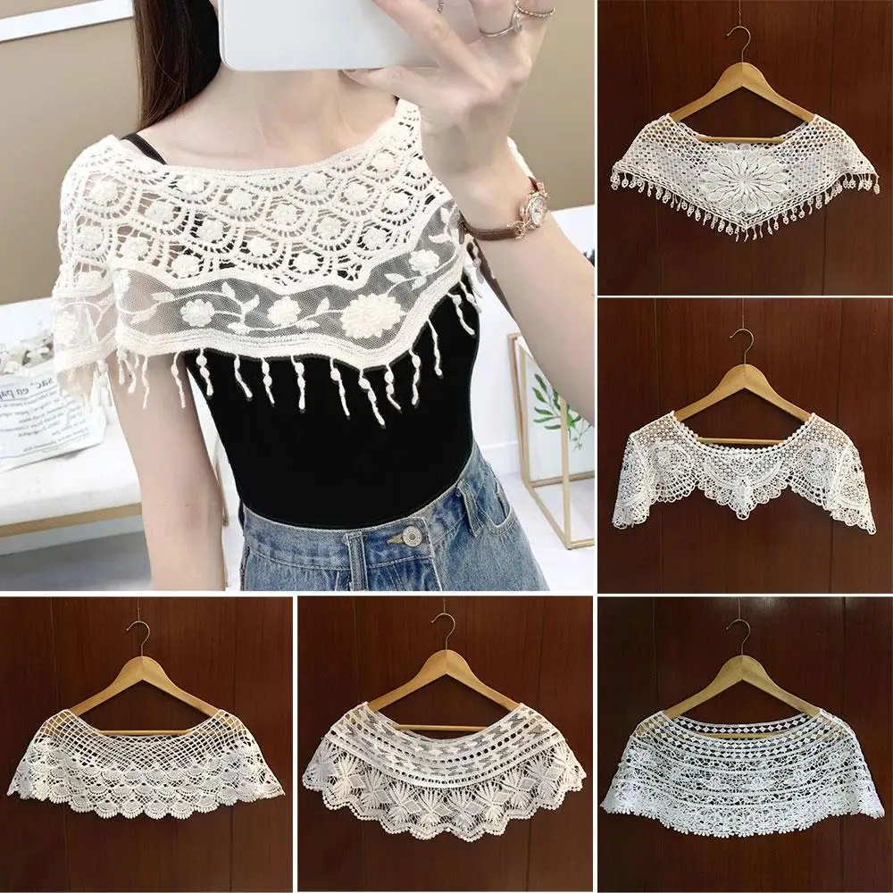 

Women Knit Hollow Out Shawl Wrap Wedding Bridal Evening Dress Lace Shawl Lace Scarf Shrug Cape False Collar Poncho Foulard