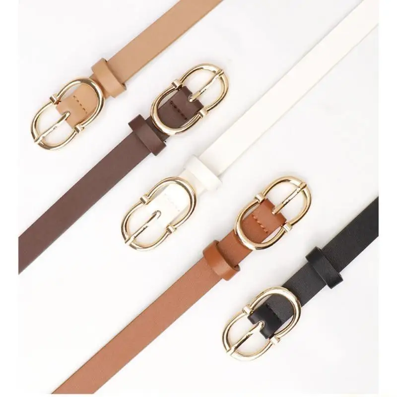 31BF Stylish PU Leather Belt Simple Waist Chain with Buckle for Daily Commutes