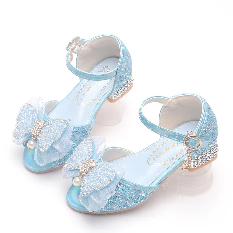 Summer New Girls' Sandals Fashion Sequins Bow-knot Children's Performance Shoes Baby Girls' High Heels 3-12 Years Old