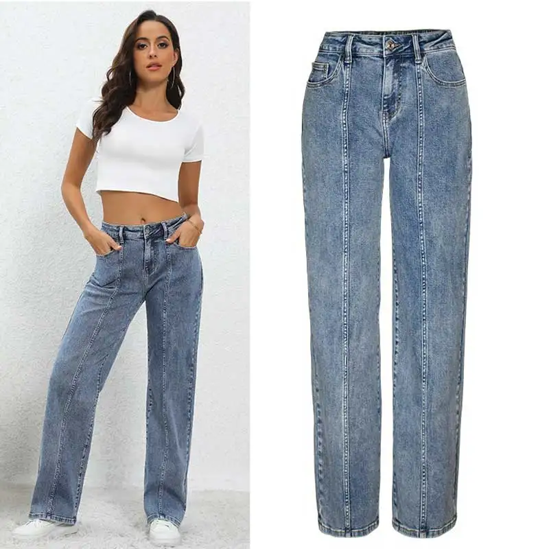 Wide Leg Blue Denim Ladies Jeans Wide Leg Denim Jeans wide leg pants women