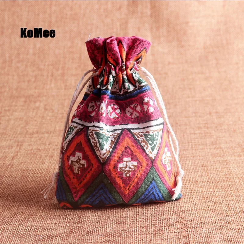 Vintage Chinese National Style 10x14cm Cotton Line Drawstring Pouches Candy Favor Holder Jewelry Party Gifts Storage Cloth Bags