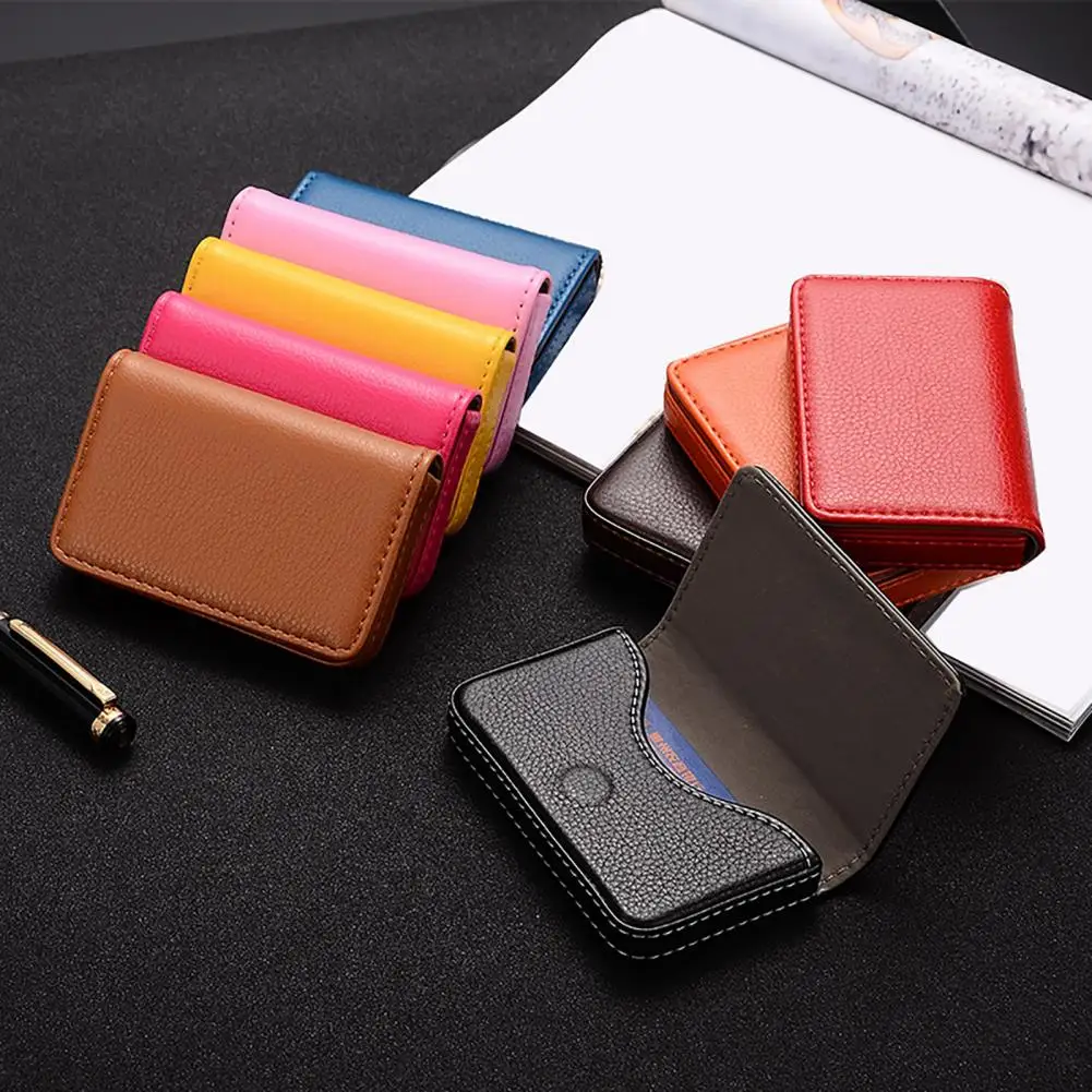 10.2*6.5cm Faux Leather Business Card Holder With Magnetic Closure Slim Business Card Carrier Name Card Organizer Wallet Shut