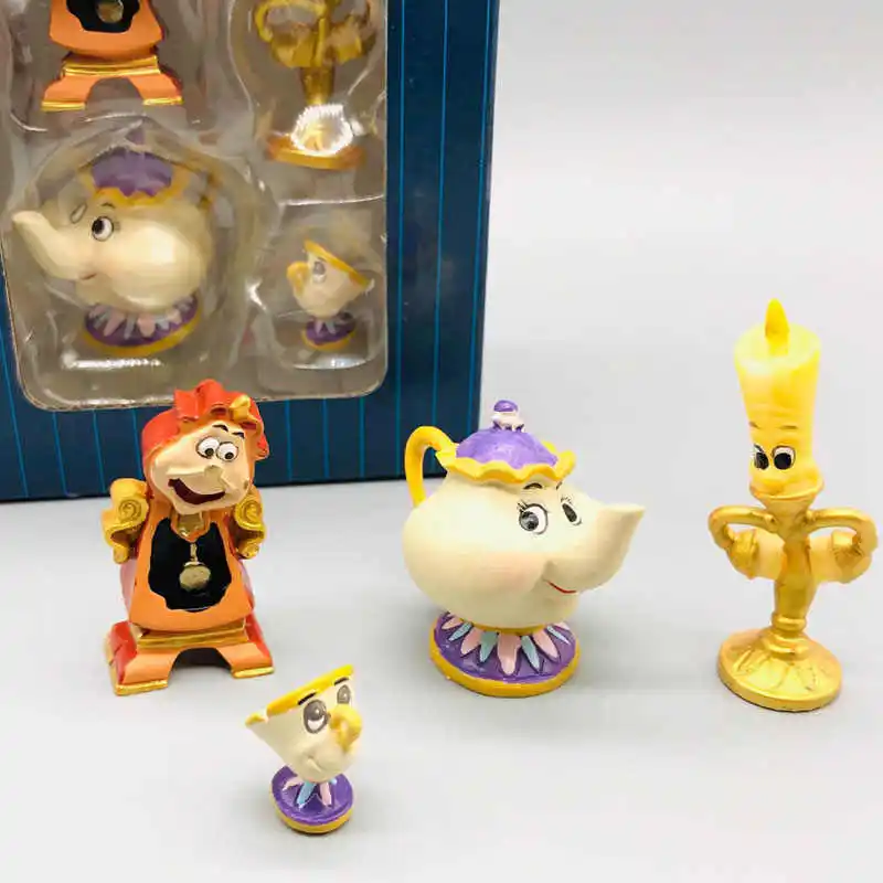 Herocross Disney, 4 Uds., vela de La Bella y La Bestia, candelabro, taza de tetera, modelo de figura de acción, colección de muñecos, juguetes de adorno, regalos