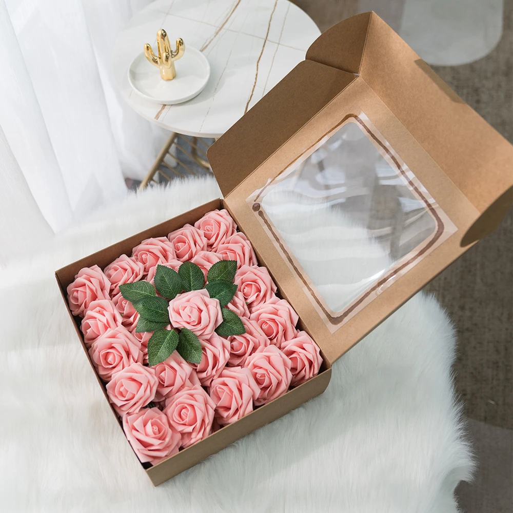 50Pcs/Box Artificial PE Foam Rose Flowers Bride Bouquet Flower Fake Rose Flower For Wedding Party Decor Scrapbooking DIY Flower