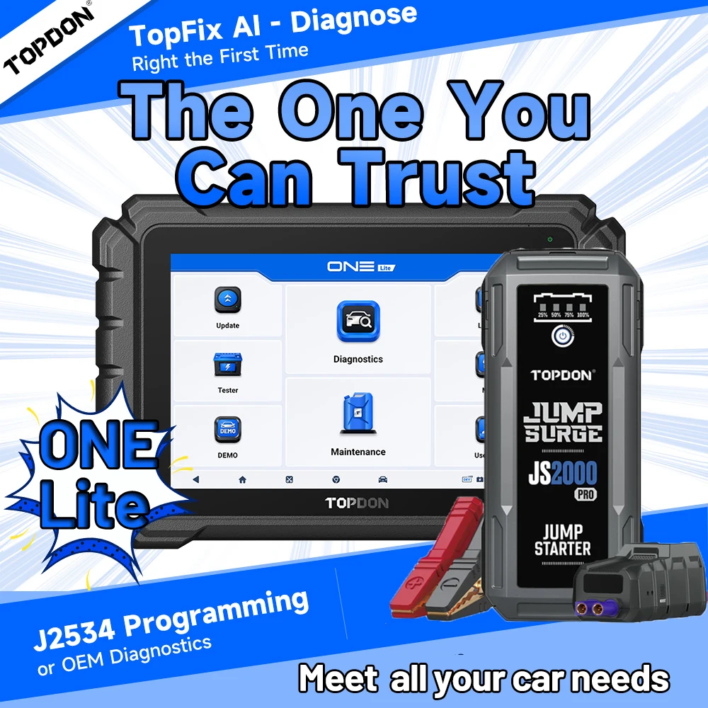 TOPDON ONE Lite OBD2 Scanner J2534 All System Code Reader Car Diagnostic Tool Auto-VIN 50+ Maintenance OE Topology Scan Tool