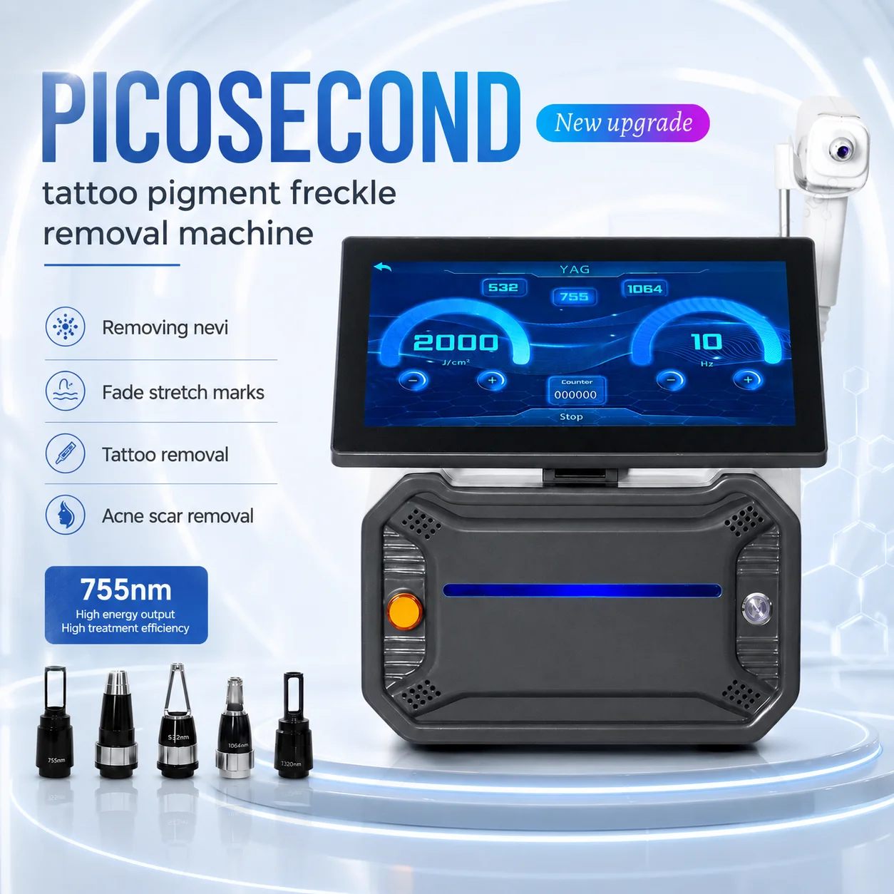 Professional Picosecond Tattoo Removal Machine with Multi-Wavelength Technology and Folding HD Touch Screen System