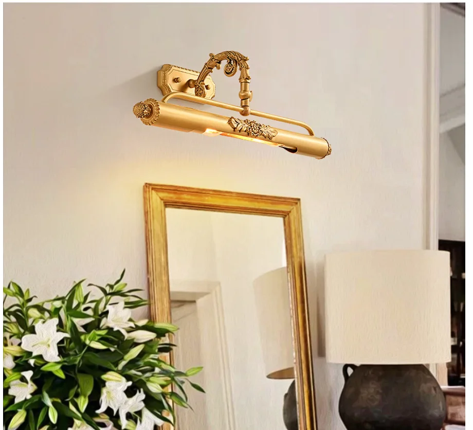 Retro LED American Style Copper Mirror Lamp L42cm/L58cm/L78cm Sizes French Style Bathroom Dressing Wall Lamp Home Decoration