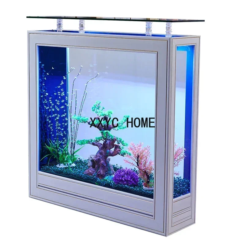 Luxury fish tank living room home large glass floor-to-ceiling ecological aquarium partition screen 2023 new