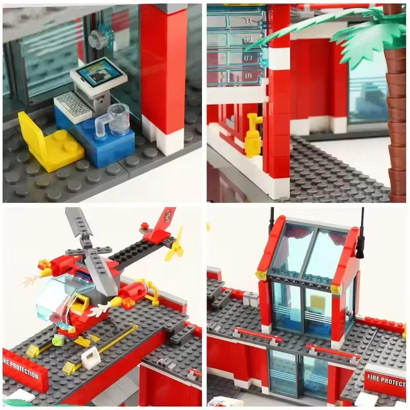 Nieuwste Stad Brandweerkazerne 758PCS Bouwstenen Set Brandweerwagen Helikopter Brandweerman Redding Speelgoed Educatief DIY Cadeaus Voor Kinderen