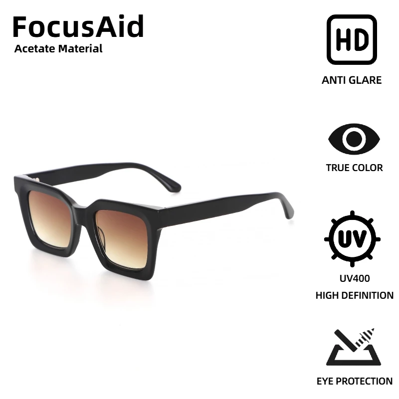 

FocusAid New Trend Retro Women's Sunglasses Vintage Rectangular Men's High Quality Acetate Sunglasses UV400 Nylon Lenses