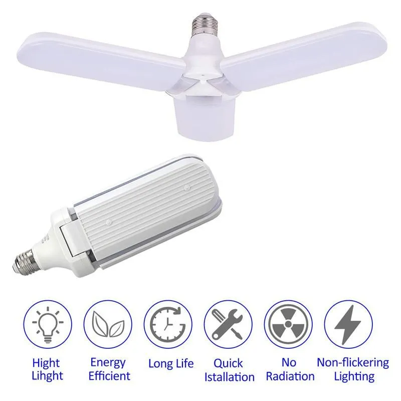 

Pop LED Bulb E27 220V Industrial Adjustable Foldable Fan Blade Light SMD2835 Home Decor Lamp Workshop Garage Lighting 30W 45W 60
