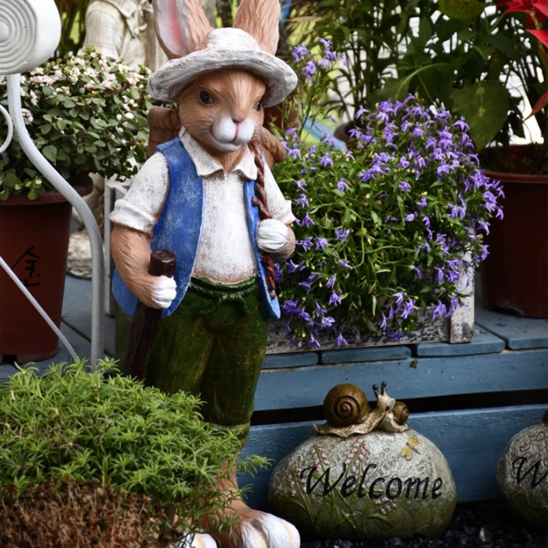Large Cute Couple Rabbit Outdoor Courtyard Statue of Sculpture Creative Landing Horticultural Decor Garden Simulation Animal
