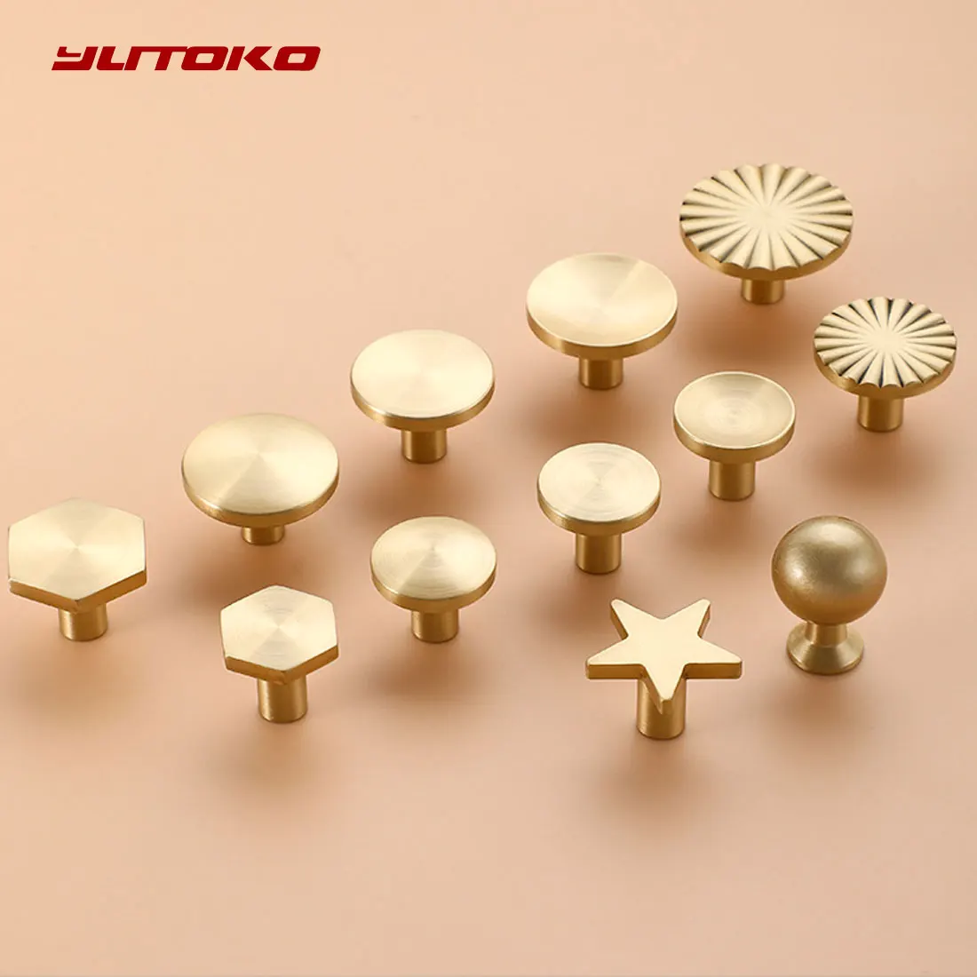 YUTOKO European Style Minimalist Solid Brass Cabinet Pull Handle Light Luxury Drawer Gold Knob Cabinet Door Long Handle