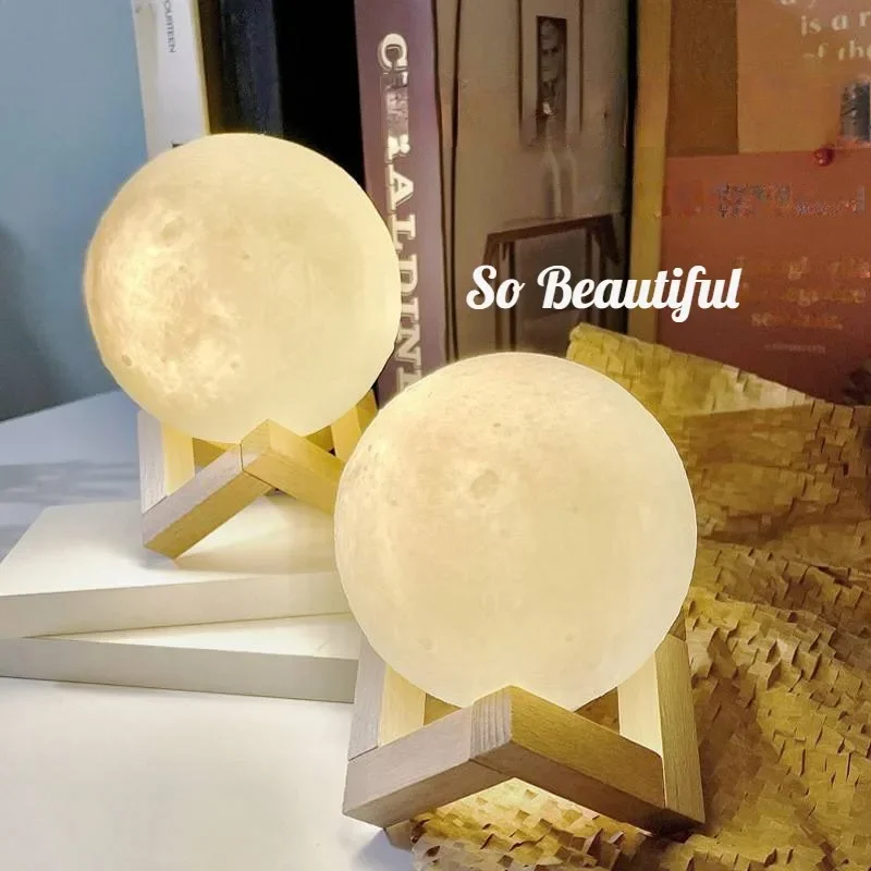 Moon Light Touch Table Lamp LED Night Light Warm Soft Light Protect Eyes Bedroom Decoration Birthday Gift 3D Printed DIY