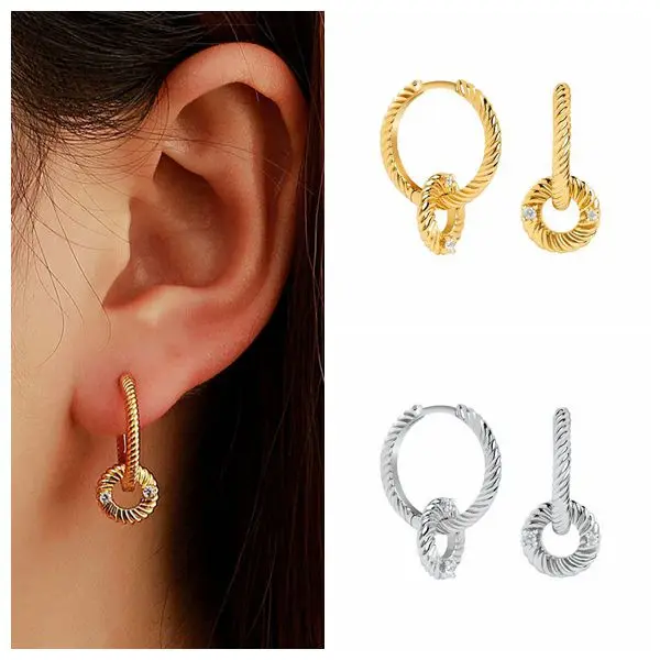 925 Sterling Silver Ear Buckle Metal Wind Circle Retro Hoop Earring for Women Metallic Wind Turns a Five-Pointed Star Earring