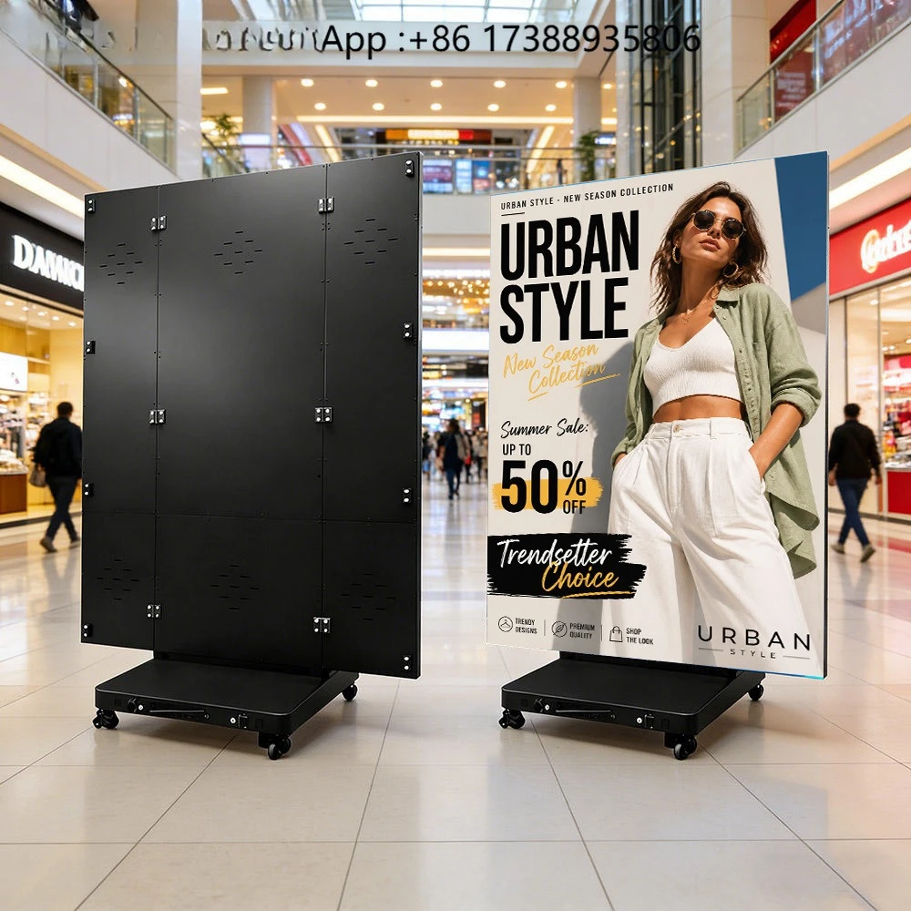 Smart Tri-fold LED Poster Display Foldable P2.5 Indoor Advertising Screen with WiFi Control for Showroom Boutique Product