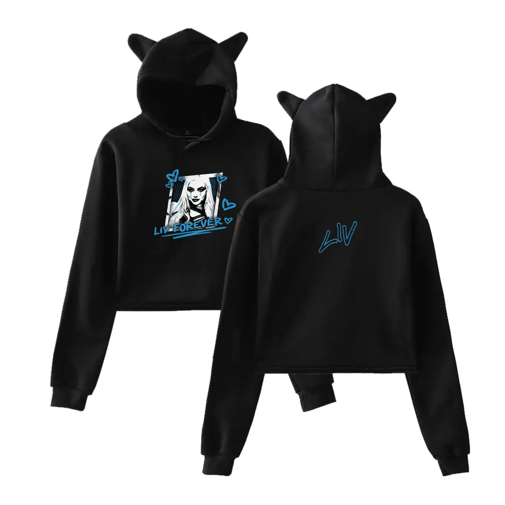Liv Morgan Hoodie Vintage 90s Streetwear Hoodie Merch Hoodies Fashion Sweatshirts for Girls Cat Ear Crop women