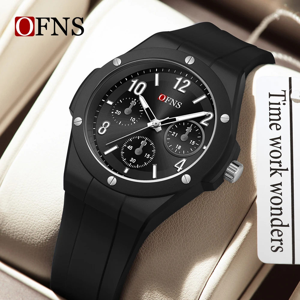 OFNS New 1202 Fashion Student Quartz Watch Three Eye Six Needle Chronograph Waterproof Luminous Student Quartz Watch 2025