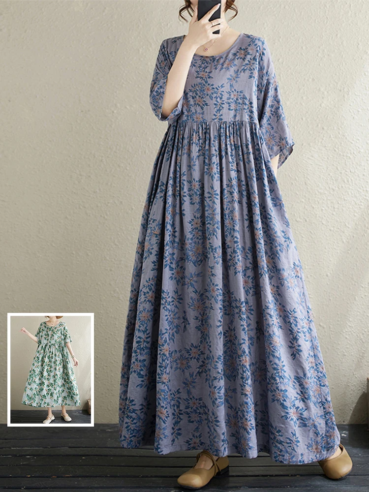 

Faionable High Waist Floral Print Dr Summer Large Size Women's round Ne Travel Belly Cover Slimming Long Skirt