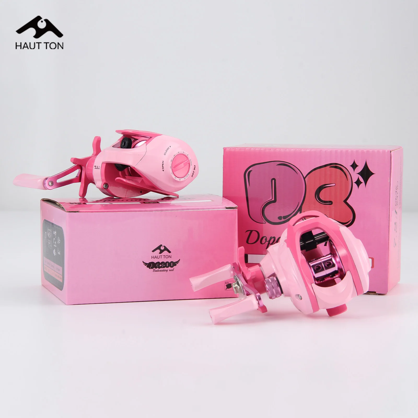 HAUT TON Pink Baitcasting Fishing Reel 7.2:1 Gear Ratio 5KG/11.02LB Max Drag Perfect For Long Throw Freshwater Saltwater Fishing