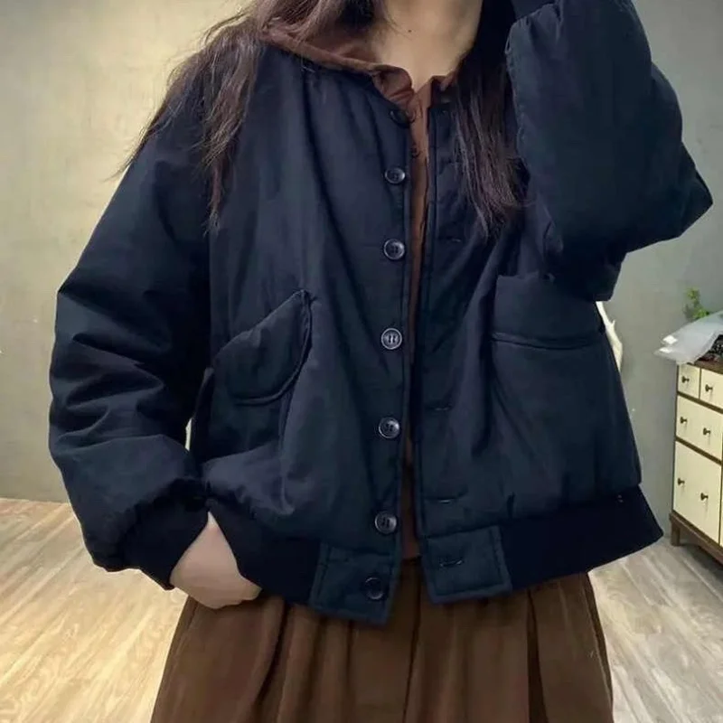

Хлопковая куртка с карманами в китайском стиле, женская осенне-зимняя теплая свободная женская куртка, модная однобортная женская одежда