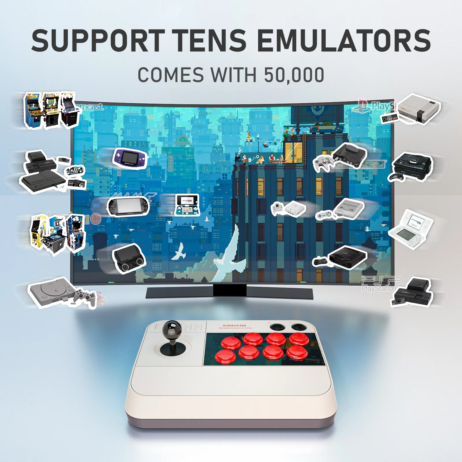 كينهانك سوبر كونسول X3 أركيد عصا مع 50,000 ريترو ممر ألعاب للعب PSP/PS1/تيار مستمر/مامي دعم كلاسيكي PC/PS3/PS4/Andorid