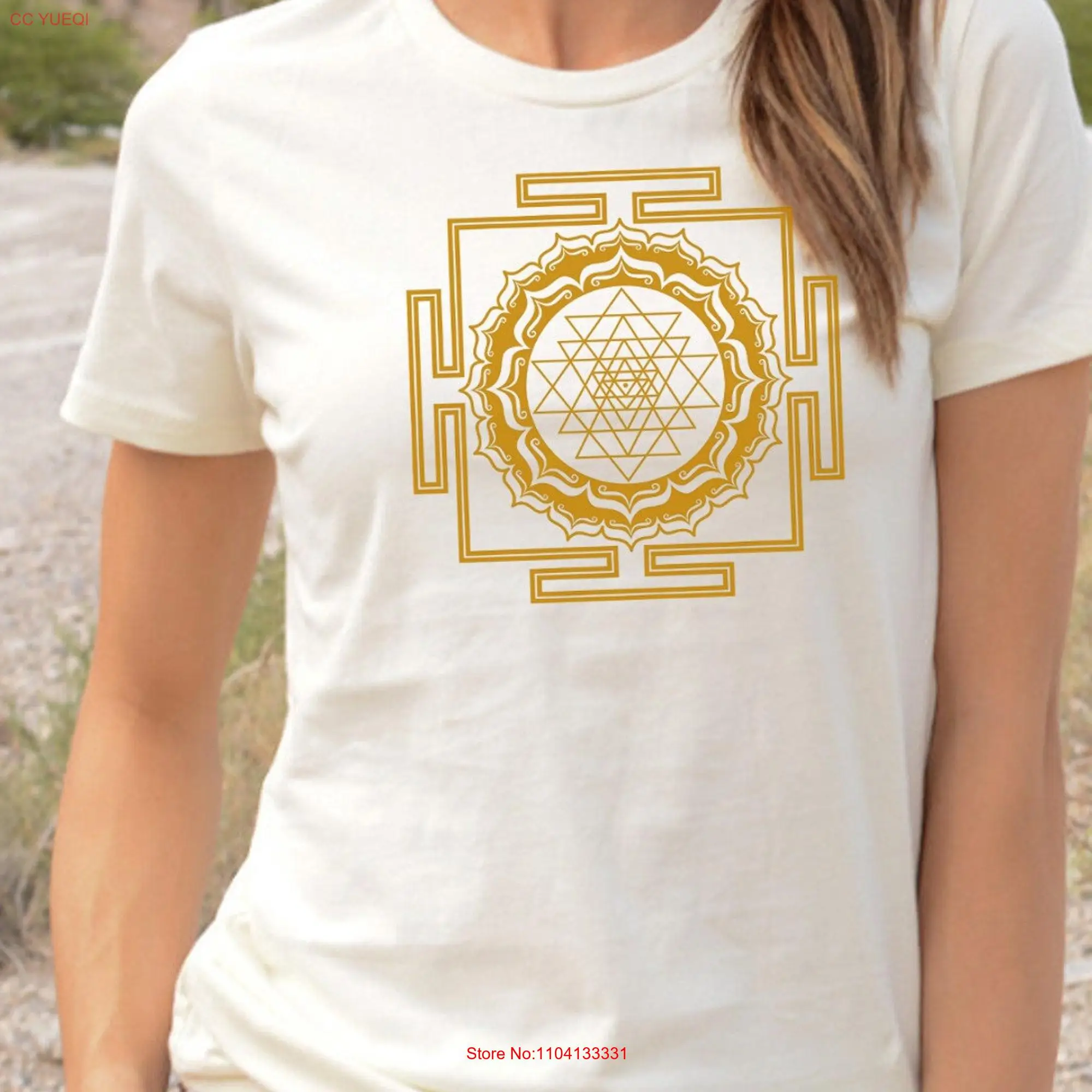 Golden Sri Yantra T Shirt Sacred Geometry Mandala Shri Chakra Hinduism Religious Shiva Shakti  long or short sleeves