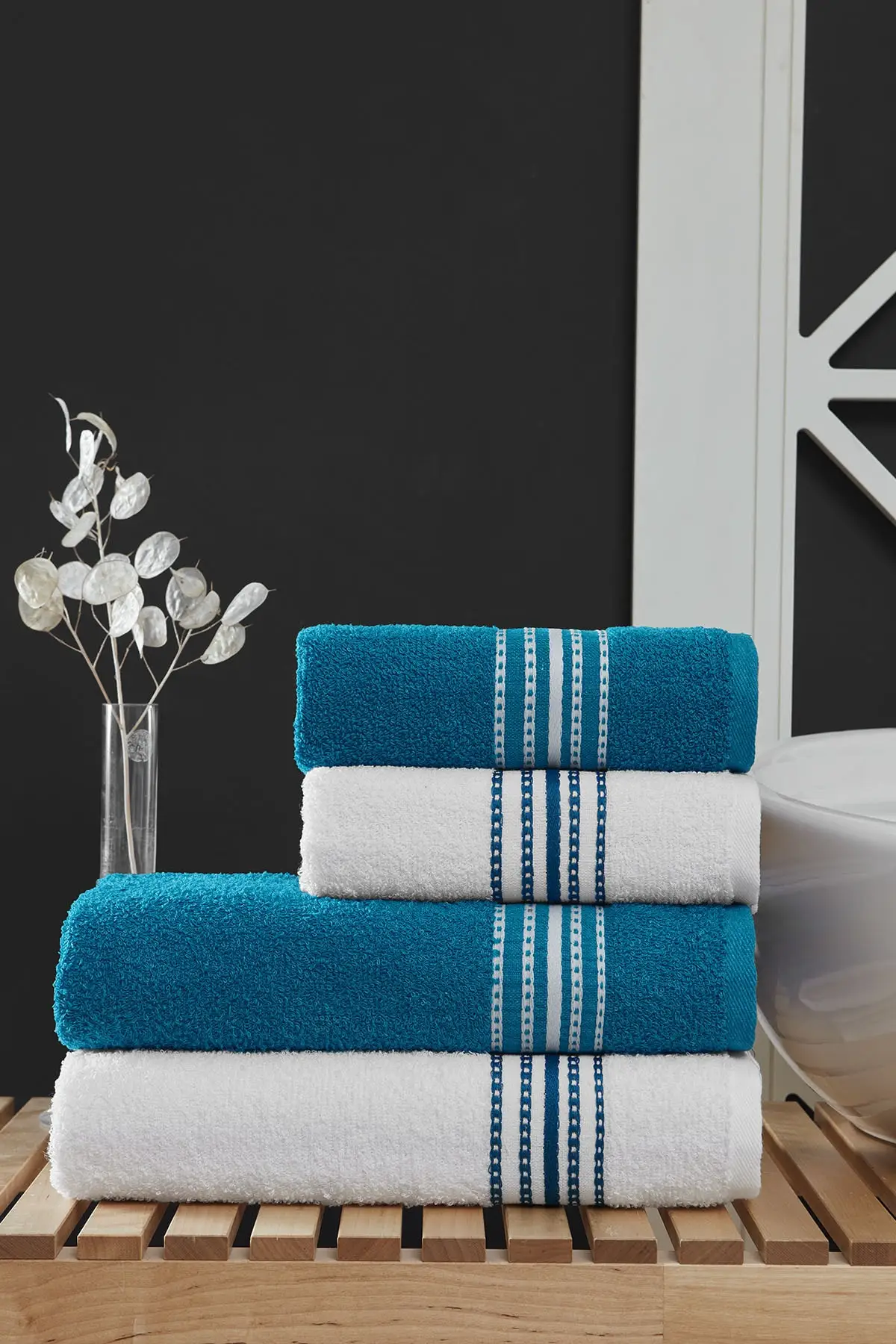 Turkish  Towel Set   50x90 70x140 Cm Elvin 4 Pcs Bath