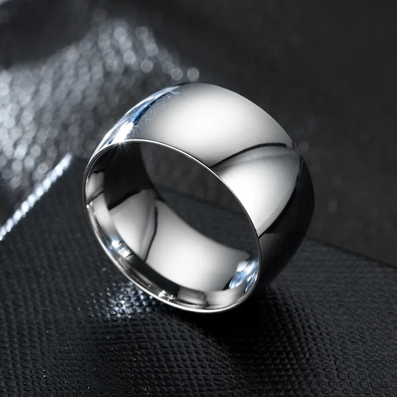 Brief Glossy Wide 12MM Stainless Steel Ring Men Light Smooth Jewelry Wholesale lot