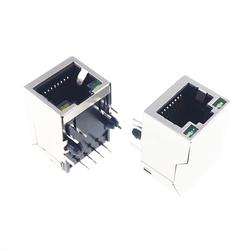 2 5 20 50 Pcs RJ45 1 2 4 8 16 Port Shielded Modular PCB Led Jack 8P8C Right Angle Through Hole Pcb Network Connector SIDE ENTRY