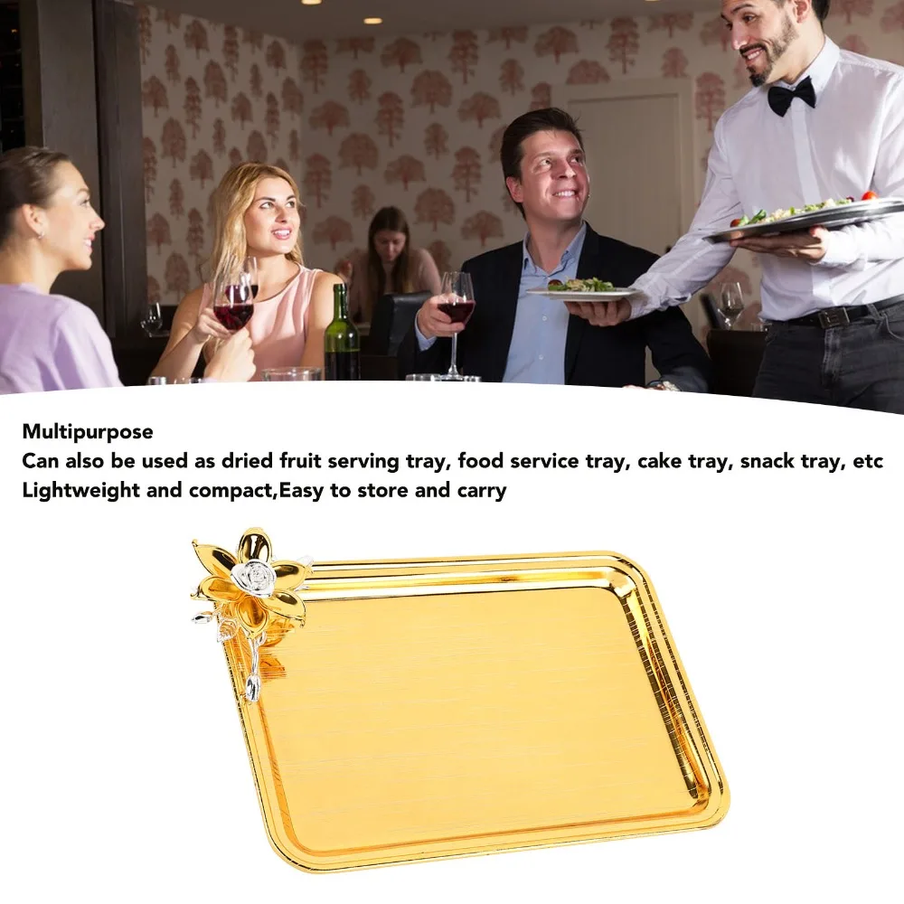 2pcs European Table Serving Tray Floral Decor Light Luxury Food Service Tray Alloy Rectangular Rectangular Serving Tray For KTV view 4