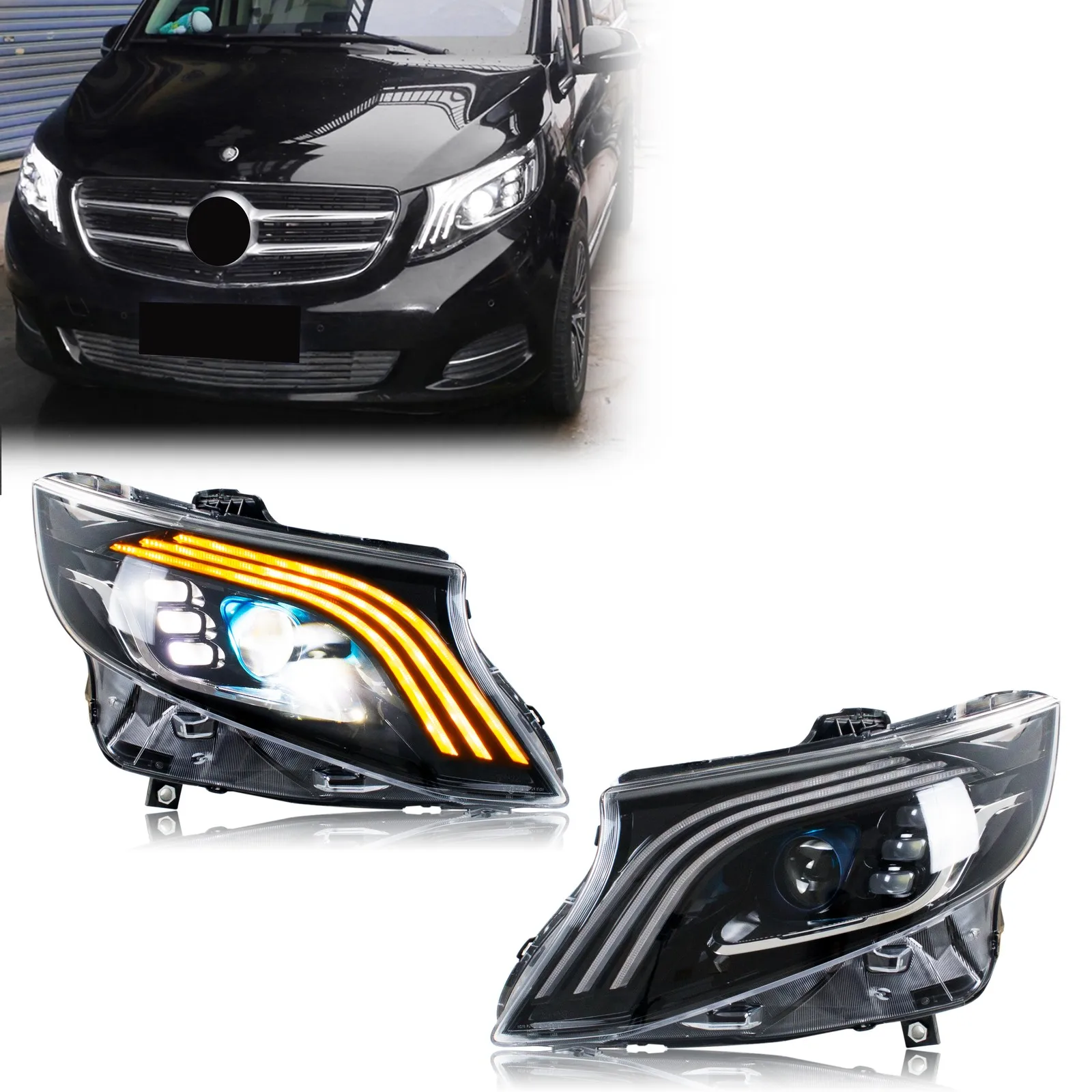 Phares LED pour Mercedes Benz Vito Metris 2016 – 2023, clignotant séquentiel, projecteur, paire de lampes avant, assemblage
