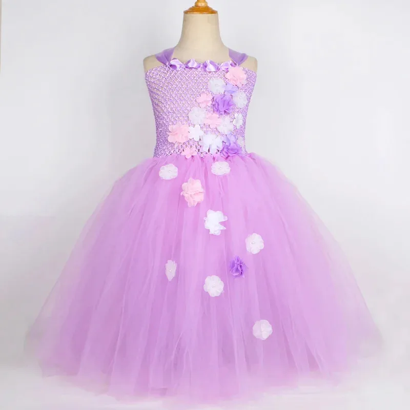 Encanto Isabella Tutu Dress for Girls Halloween Madrigal Princess Costume Purple Carnival Party Kids Fancy Flower Fairy Dress Up