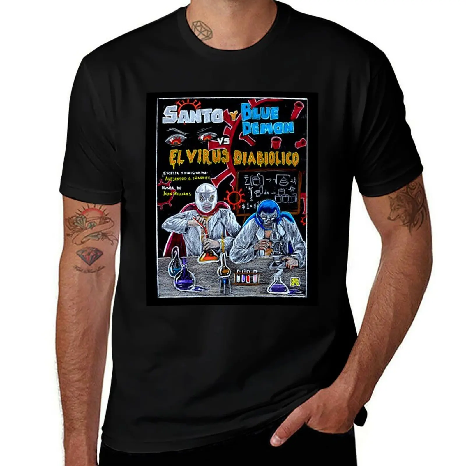 

Santo Y Blue Demon vs El Virus Diabolico T-Shirt man t shirt summer cotton t shirt pack T-Shirt