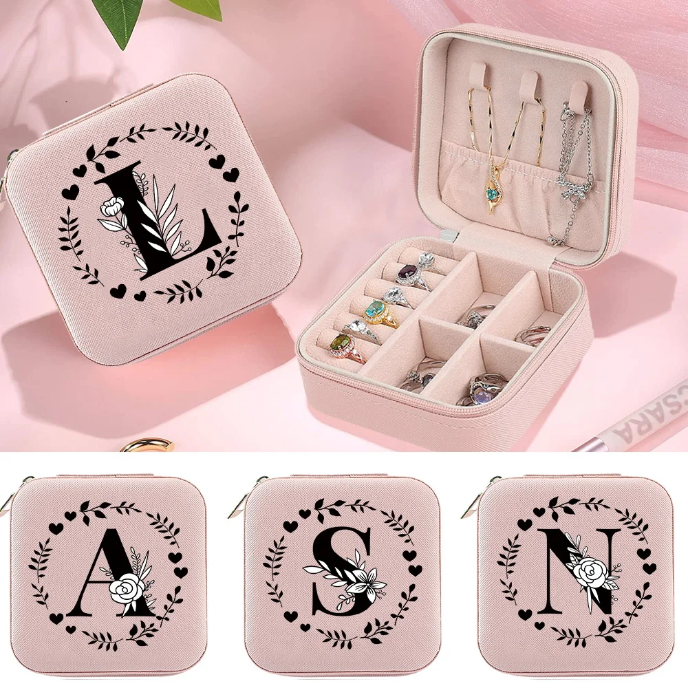 

New Fashion Necklace and Earring Display Mini Jewelry Box Garland Letter Printing Pattern Portable Travel Jewels Storage Case