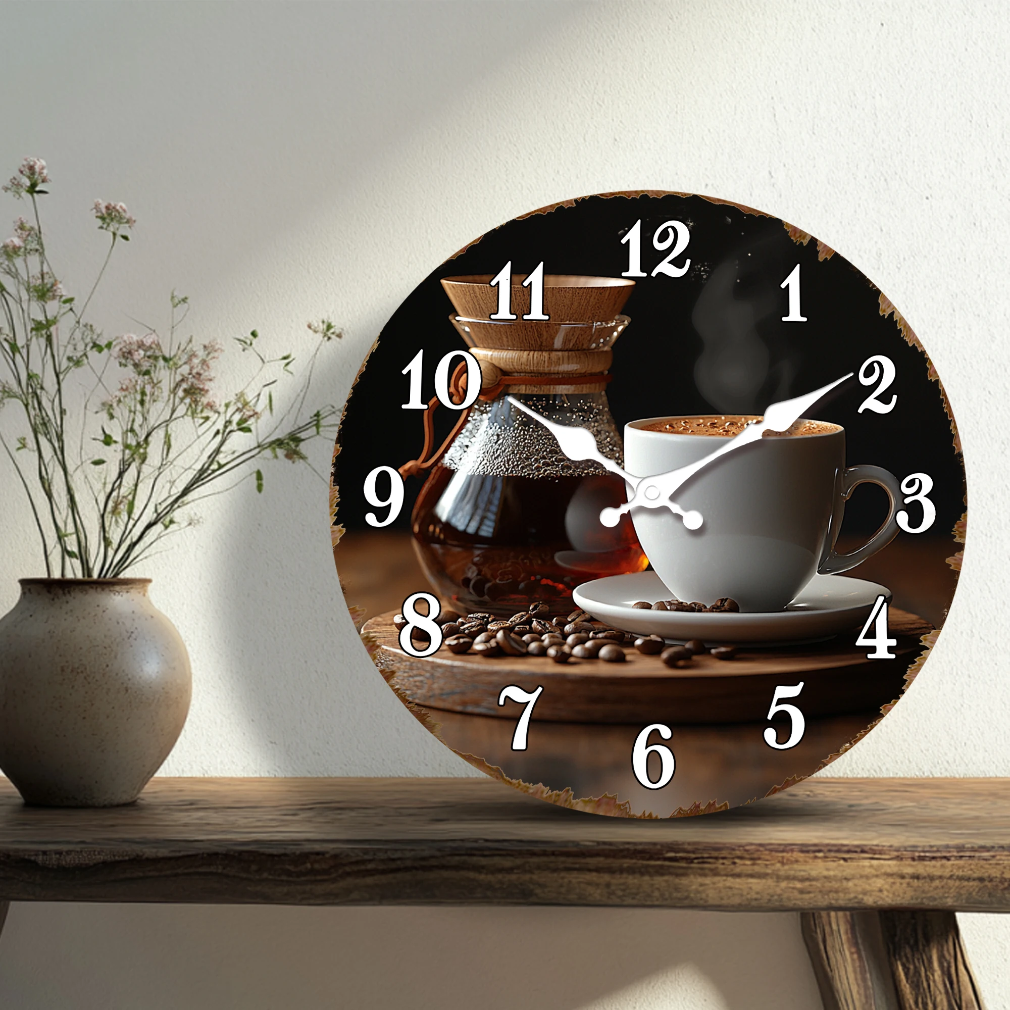 Coffee Lover's Wall Clock, Vintage Coffee Brewing Design, Silent Quartz Movement, Decorative Kitchen or Cafe Theme Clock, Steami