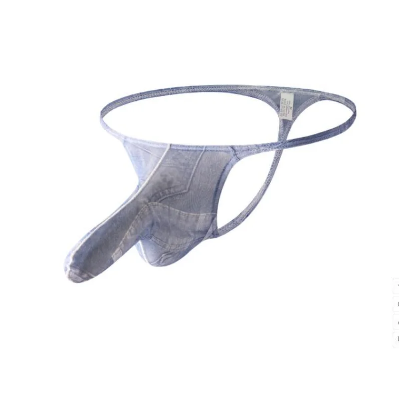Mens Thongs And G Strings Mesh Denim Printed Panties Bullet Separation Elephant Nose Underwear Low Waisted See Through Jockstrap