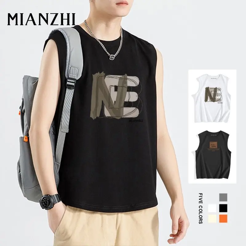 

Men's Cotton Tank Top Large Size Breathable Fitn Sportswear Svel round Ne Print Casual Summer Faion Vest