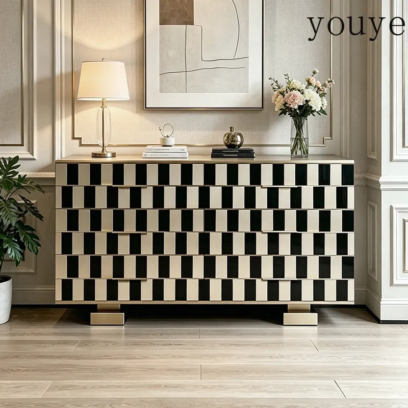 

French abstract art six-chest cabinet living room storage decorative entrance cabinet modern color matching storage side cabinet
