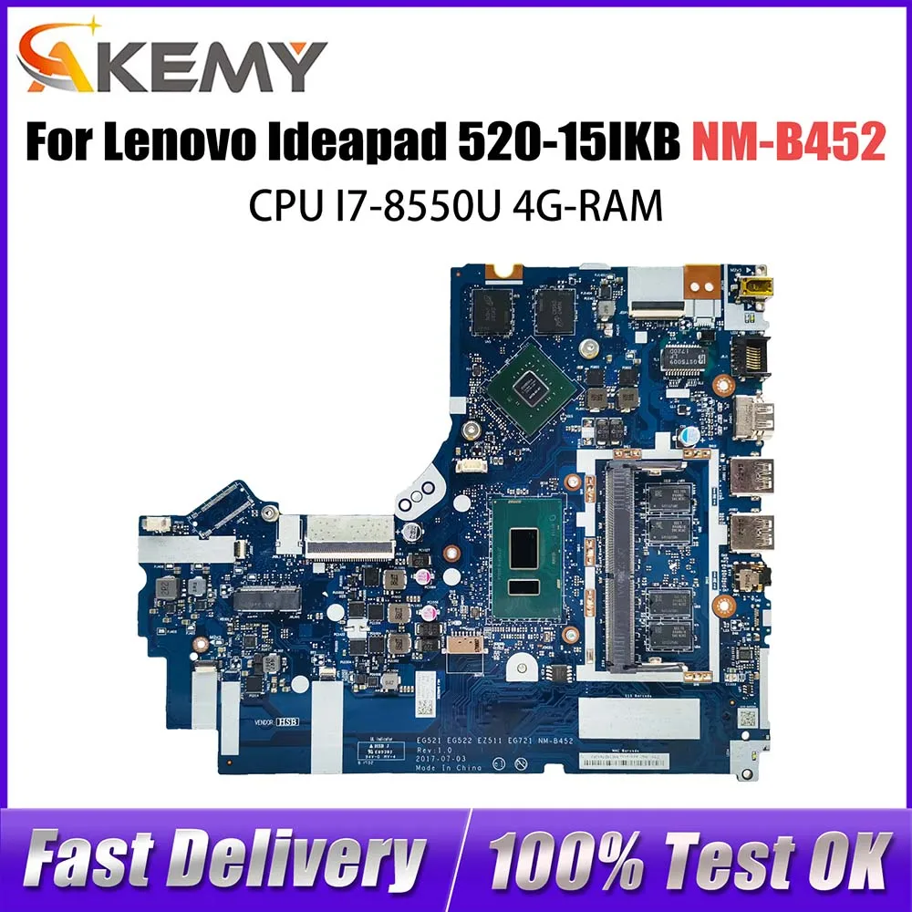 

NM-B452 Mainboard For Lenovo Ideapad 520-15IKB 330-15IKB Laptop Motherboard With I7-8550U CPU 4G RAM DDR4 MX150 V2G 5B20R19909