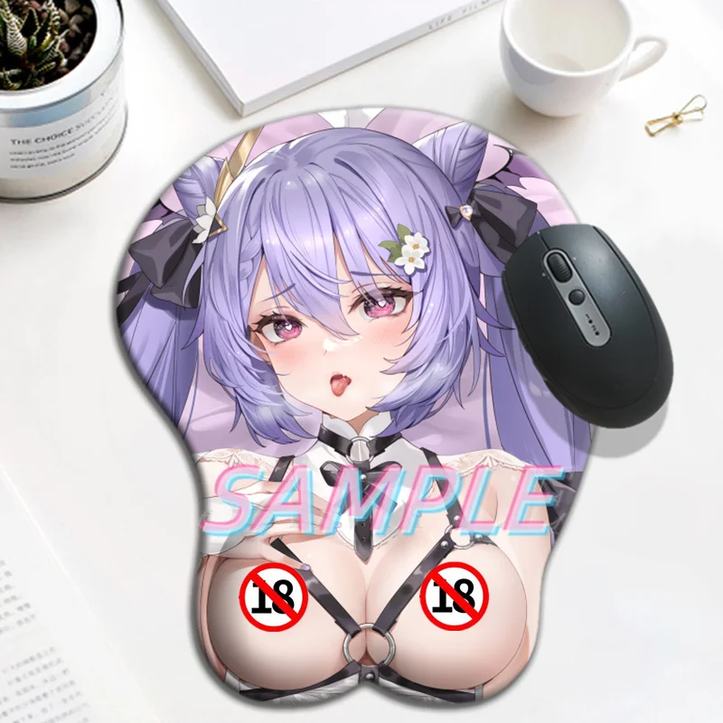 

Genshin Impact Keqing 3D Oppai Mouse Pad kawaii Gamer Anime Cute Wrist Rest Silicone Gel Mat Boobs Mousepad