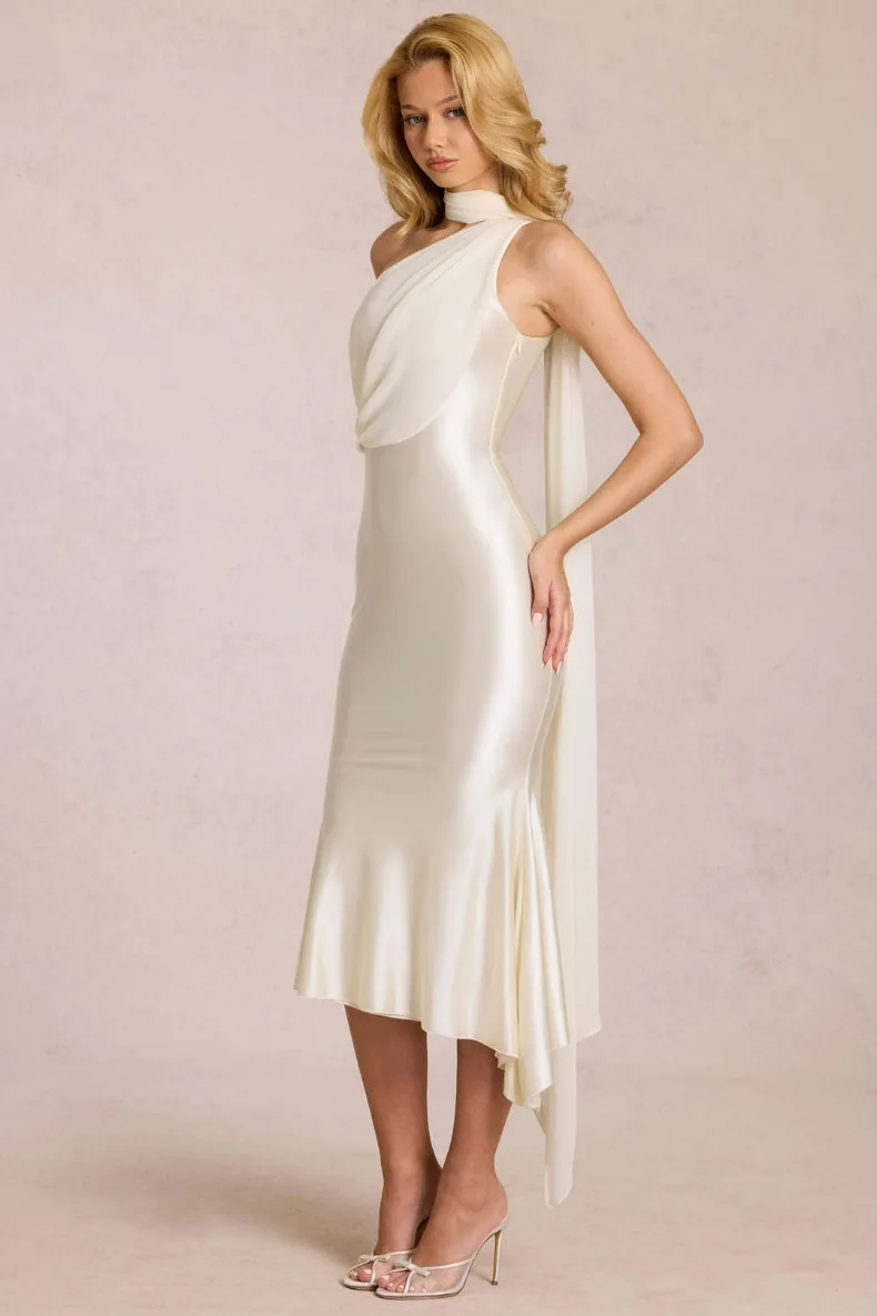 Halsbandkleid aus Satin mit Schleife, sexy, elegant und modisch, langes Damenkleid für Abschlussfeier und Abendessen. – Detail 8