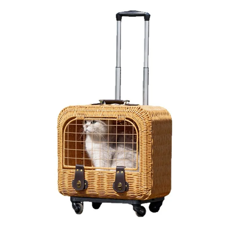 

*/* тканый чемодан из ротанга для домашних животных, сумка для кошек, дышащая клетка для кошек, антистрессовая тележка для домашних животных