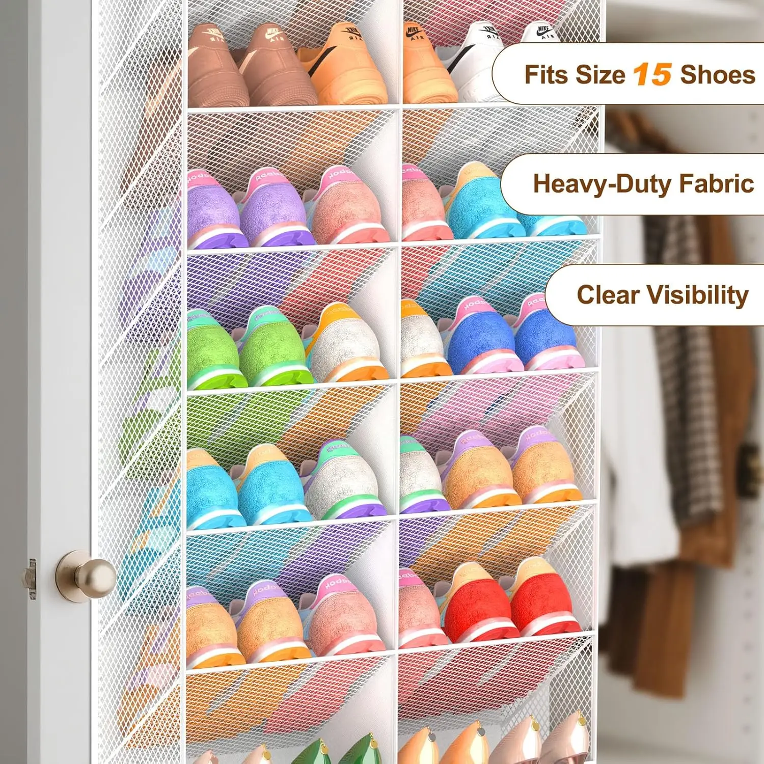 20-30 Pairs Over Door Shoe Organizer, Breathable Hanging Storage, 10-Tier Rack for Sneakers Boots Heels - view 5