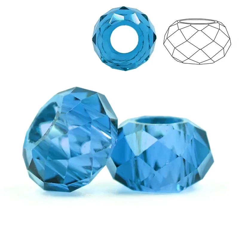 Crystal Beads 20Pcs Large Hole 8x14mm Big Hole Faceted Glass Round Spacer Beads for Charm Bracelets Making DIY Wholesale In Bulk