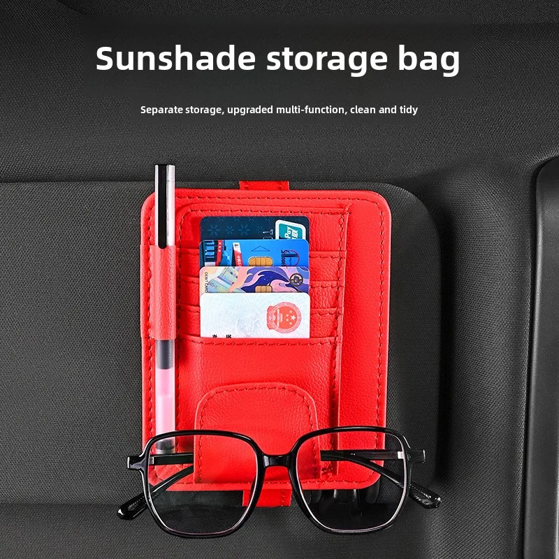Car Sun Visor Organizer Multi Pocket Business Card Storage Pouch PU Leather Glasses Card Holder Auto Interior Accessories