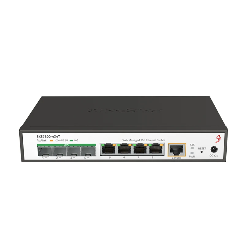 Switch XikeStand-Ethernet, Suporta portas VLAN QOS SPT LACP, 4x10 GRJ45, 4x10G SFP +, Adaptador Automático